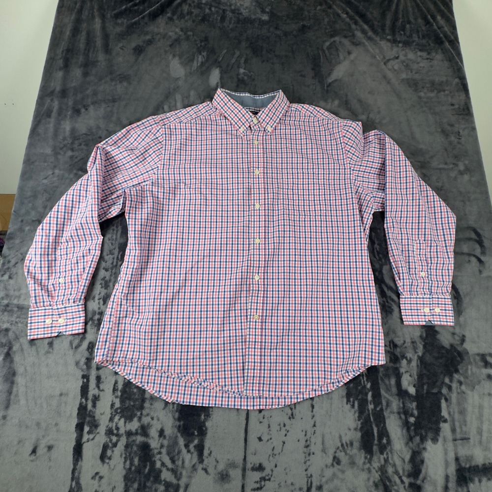 Mason James Button Down Shirt Mens XL Pink Blue Gingham Stretch Long Sleeve